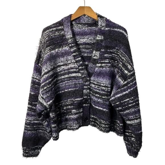 Babaton Oversized Cardigan Sweater Womens S Wool Alpaca Purple Black - Picture 1 of 10